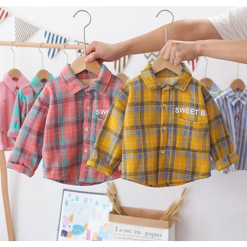 Winter baby warm Gentleman Shirt Baby Boy Clothing Fashion Plaid Boys Girls Shirts Long Sleeve Shirts Plaid Shirt Kids Clothing