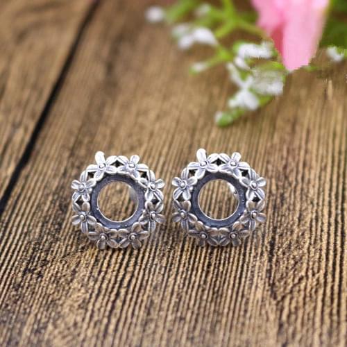925 Sterling Silver Stud Earrings 8x8mm Round Cabochon Semi Mount Earrings Flower Art Nouveau Trendy Women Fine Jewelry
