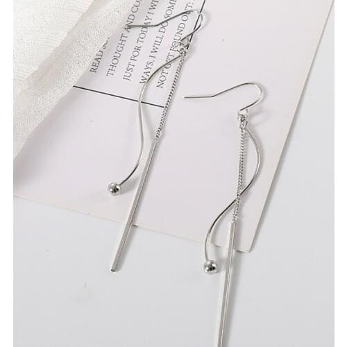 Long Strip Tassel Round Beads Korean Fashion Silver Color Drop Earrings For Women Girls Trendy Luxury Jewelry Gifts SD2340