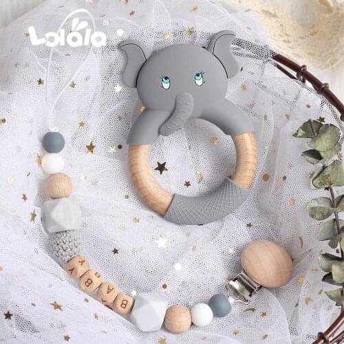 Elephant Silicone Pendant Baby Pacifier Clip Personalised Name Pacifier Chain Beech Beads Teething Soother Chew Dummy Clips