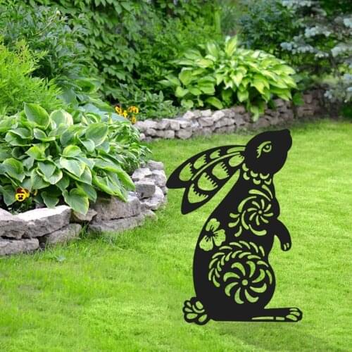 Rabbit Silhouette Stake Black Rabbit Garden Stake Floral Cutouts Bunny Yard Art Lawn Outdoor Patio Home Garden Decor