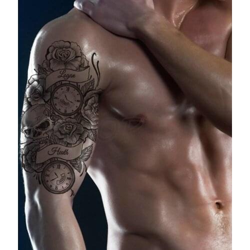 Temporary Tattoo Stickers Roman Bell Skull Peony Fake Tatto Waterproof Tatoo Back Leg Arm Belly Big Size for Women Men Girl