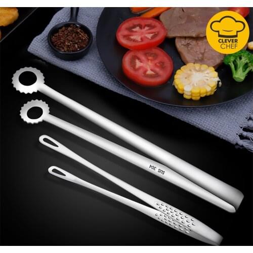 304 Stainless Steel Barbecue Clamp Kitchen Food Tong Portable BBQ Tweezer Serving Buffet Clip Cooking French Fries Kitchen Tool