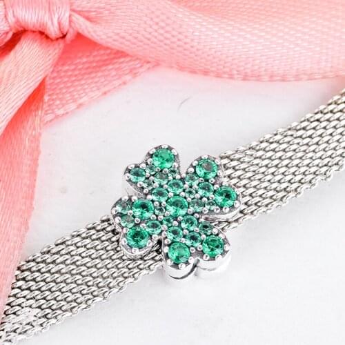 925 Sterling Silver Pave Four-Leaf Clover Clip Beads Fits Pandora Reflexions Bracelet Beads for Women DIY Jewelry Making kralen