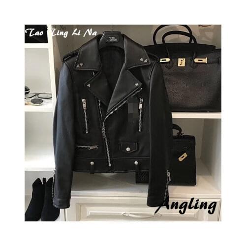 Tao Ting Li Na Genuine Sheep Leather Jacket Women New Real Sheep Leather Motorcycle Jacket G43