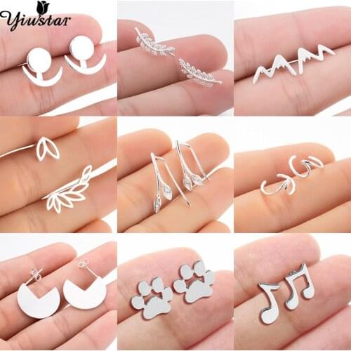 Punk Leaf Ear Climbers Earrings for Women Fashion Geometric Round Ear Crawler Bohemian Wave Earing Piercing Vintage pendientes