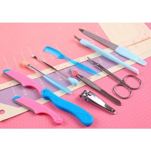 10pcs Eyebrow Tweezer Scissor Comb Knife false Eyelashes clip nail clipper ear spoon Kit set hair remover Makeup Eyebrow Tool