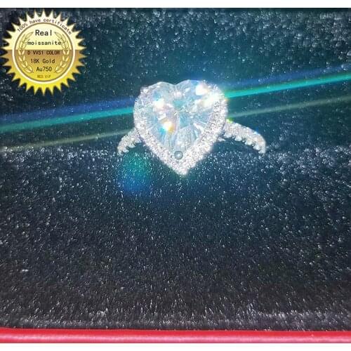 100% 18K Gold 2ct Moissanite Diamond Ring D color VVS With national certificate 06