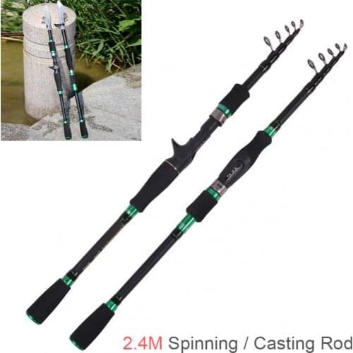 2.4m Durable Carbon Fiber Lure Fishing Rod Spinning Casting Rod 6 Section Telescopic Ultra Light Travel Fishing Pole