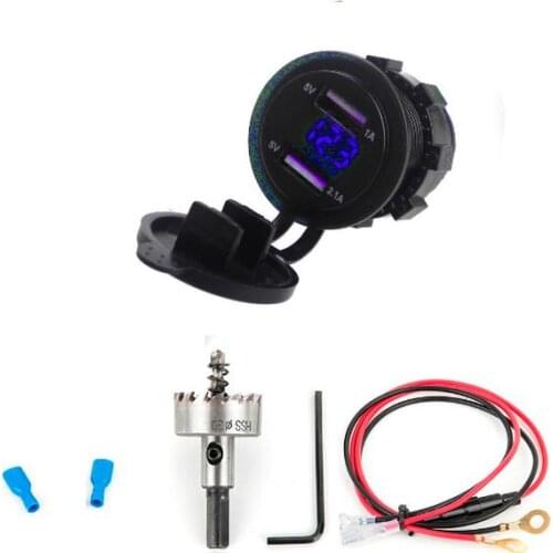 200pcs Dual USB Car Charger Adapter Cigarette Lighter Socket +LED Digital Voltmeter Meter+30mm HSS Drilling Hole Saw hot
