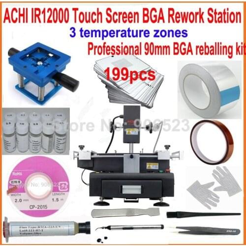 2016 New ACHI IR12000 touch screen bga rework station motherboard repair machine +199pcs 90mm laptop bga stencils +20 gifts