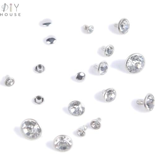 30-100Sets 5-11.2mm Silver Crystal Trim Rhinestone Garment Rivets Diamante Stud DIY Crafts Leather Decor Spikes Glass Drill Nail