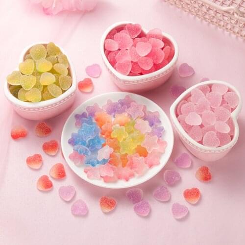 30pcs Soft Heart Star Beads Resin Gradient Candy Diy Handmade Hairpin Head Rope Case Materials Jewelry Accessories