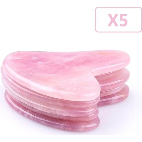 5Pcs Rose Quartz Jade Stone Heart-Shaped Gua Sha Scraper Massage Handmade Guasha Board Anti Wrinkle Body Face Skin Care Tool