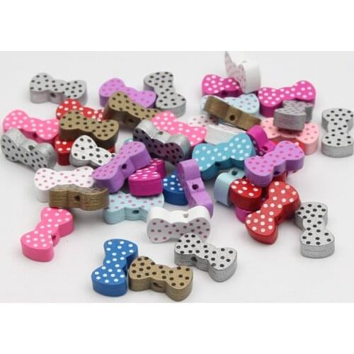 DIY 60pcs Colorful Wooden Beads Cute Bowknot Shape Have Spot Pattern Wood Beads21*11mm Spacer Wood Beads for jewelry Making