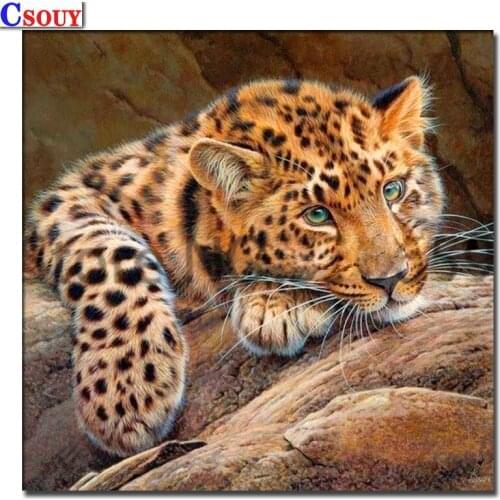 5D DIY Diamond Mosaic Lying Tiger Diamond Painting Drawing Full Square Round Drill 3D Diamond Embroidery Cross Stitch Home Decor