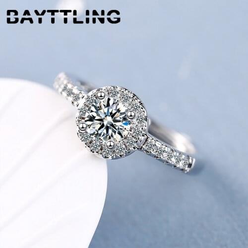 BAYTTLING 925 Sterling Silver Fashion Luxury Circle Zircon Ring For Woman Open Wedding Valentines Day Jewelry Gift