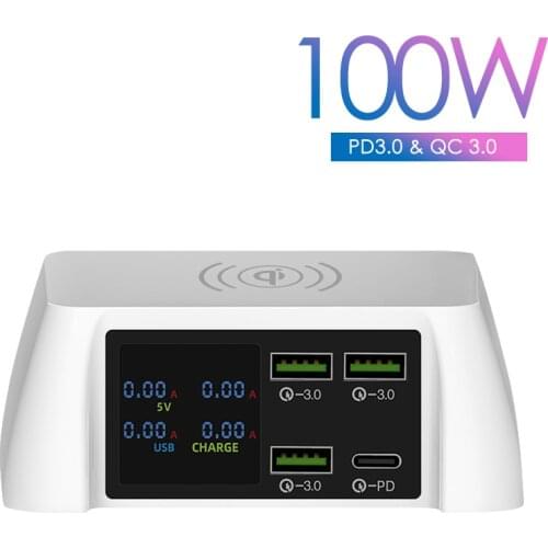 ILEPO 100W QI Wireless Charger USB Type C PD Charger QC3.0 For iPhone 12/11 Pro/XR/Xs Max Samsung Wireless Fast Charger