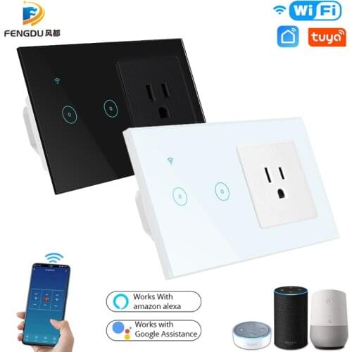 Tuya Smart Life 3Gang Wireless Light Switch Touch Control Smart WiFi Switch US Electrical Socket Alexa Google Home