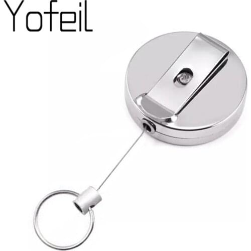 Outdoor EDC High Resilience Steel Keychain Wire Rope Holder Recoil Metal Retractable Alarm Anti Lost Badge Reel Belt Clip