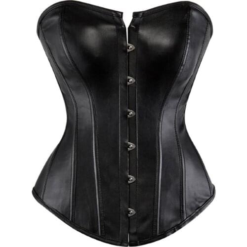 Women Gothic Sexy Faux Leather Overbust Corset Waist Body Shaper Shapewear Tops Plus Size S-6XL