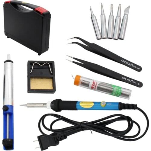 12pcs/lot 60W Adjustable Temperature Electric Soldering Iron Set Welding Solder Station Heat Pencil Repair Tool Kit EU US plug