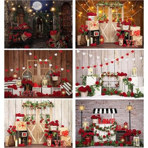 MOCSICKA Red Rose Garden Valentine Photography Background Children Birthday Cake Smash Photo Props Studio Booth Background