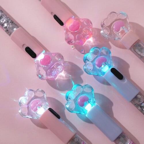 Kawaii Creative Cute Cartoon Cat Paw Gel Pen Novelty LED Crystal Drift Sand Glitter Lights Pen School Suppleis Papeterie