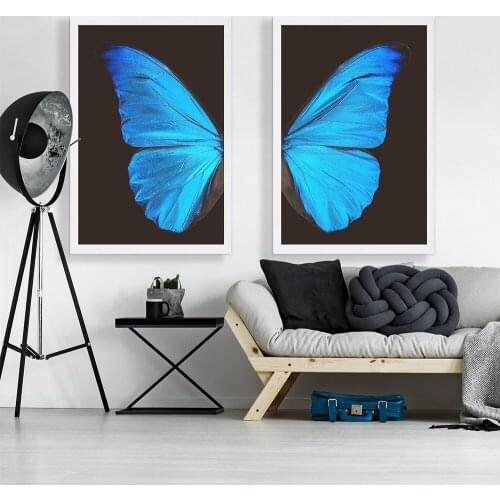 Nordic Blue Butterfly Wing Picture Wall Poster Modern Style Canvas Painting Art Print Aisle Living Room Decor Home Decoration