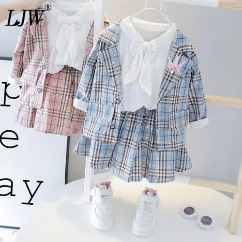 3pcs Girls winter dress set College style Plaid suit girls jacket suits Baby girls clothes childrens clothing set autumn wear