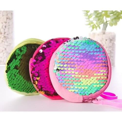 120pcs sequin round coin wallet mini girl change money storage keychain bag party favor girl keyring keyholder handbag gift #367