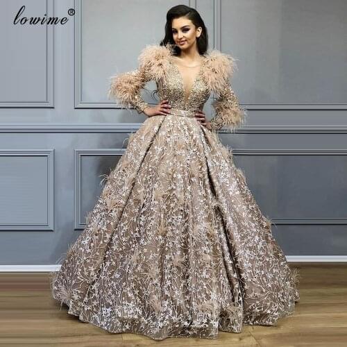 Plus Size Middle East Lace Prom Dress 2020 Long Feathers Formal Evening Dress Vintage Celebrity Pageant Gowns Turkish Vestidos
