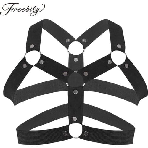 Hot Mens Lingerie Elastic Shoulder Chest Muscle Harness Belt with Metal O-rings Male Sexy BDSM Bondage Tanks Underwear