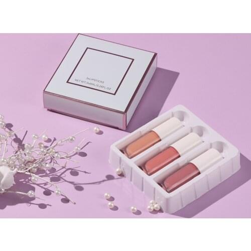 3 Pcs/set Matte Lipstick Set Private Label Lipgloss Makeup Kit White Cover Chunky Round Tube Gift Box 57 Colors Free Combination