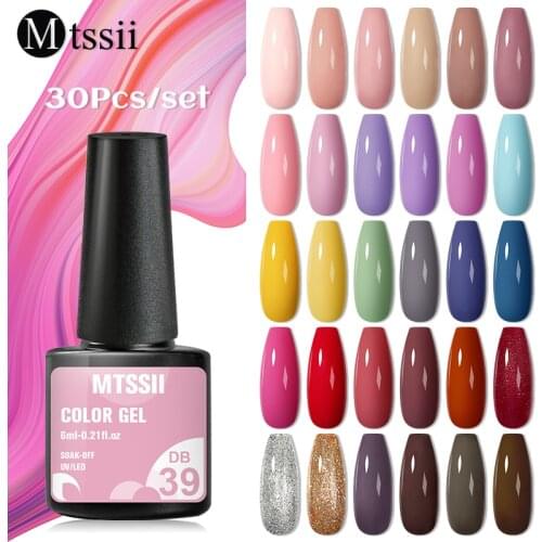 Mtssii 6ml Gel Nail Polish Set 30PCS Nail Kit Set Glitter vernis Semi Permanent Base Top Coat UV LED Nail Art Gel Polish Set