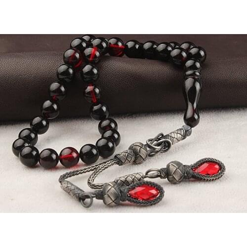 Natural Fiery Amber 1000 Silver Kazaz Tassel 33 Bead Prayer Beads Islamic Tasbih Rosary Men Women Meditation Jewelry From Turkey