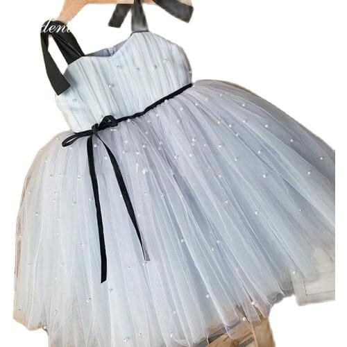 Gardenwed 2020 Newcoming Puffy Flower Girl Dresses Bow Straps Tulle Layers Ball Gown Pearls Appliques Ruched Pageant,Vestidos