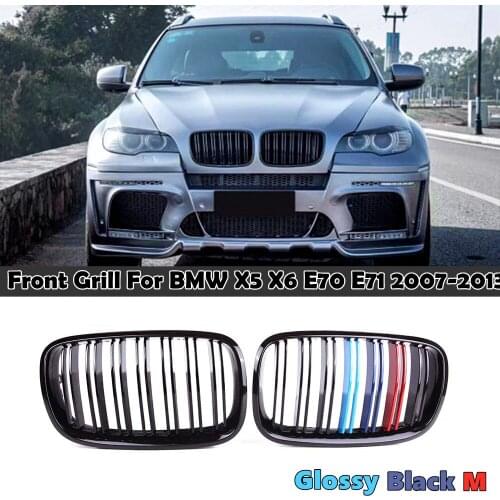 Front Kidney Double Line Grille Glossy Black M For BMW X5 X6 E70 E71 2007-2013 Car Styling Racing Grills