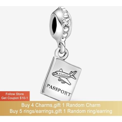 Volayer 925 Sterling Silver Beads Passport Travel Dangle Charms Pendant fit Original Pandora Bracelets Women DIY Jewelry