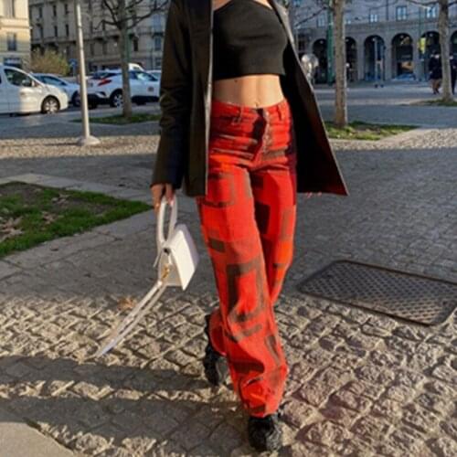Retro Print Y2K Straight Sweatpants Women Korean Streetwear High Waist Trousers Aesthetic Fashion Pants 2021