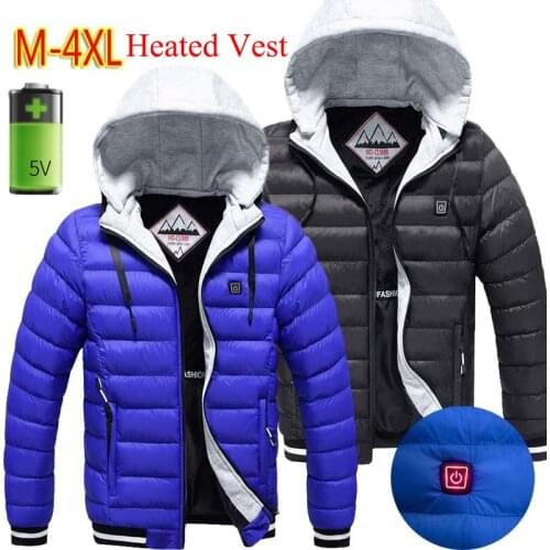 Sale USB 2020 Heated Jacket Winter Mens Heated Jacket M-4xl Outdoor Fashion Zipper 5V/2A Snowsuit New Hooded Jacket