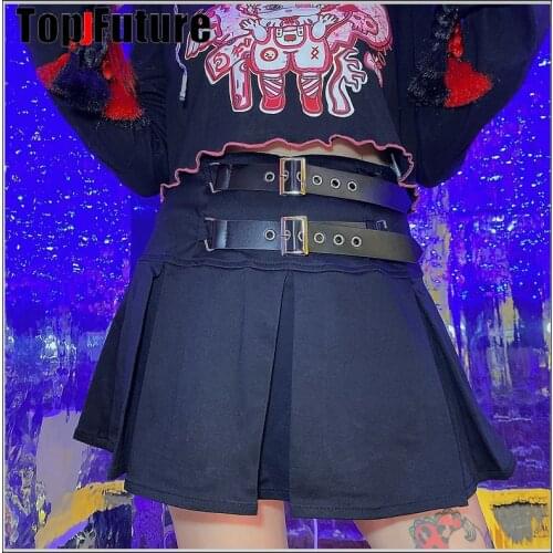 Plus size Girl Womens Harajuku high waist puffy A-line skirt punk spice girl sexy gothic lolita cosplay belt skirt