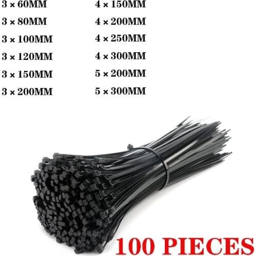 Self-locking plastic nylon cable tie 100 pieces of black 5x300 cable tie fastening ring 3x200 industrial cable tie cable tie set