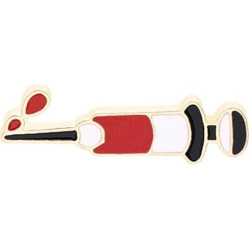 Syringe Metal Enamel Brooch Blood Test Blood Syringe Badge Pin Creative Trendy Nurse Medical Student Costume Jewelry Gift