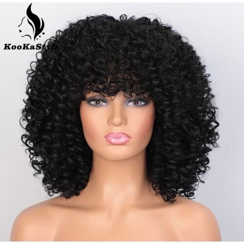 Synthetic Wigs Afro Short Kinky Curly Wigs With Bangs For Black Women Omber Glueless Cosplay Wigs Heat Resistant Africa America