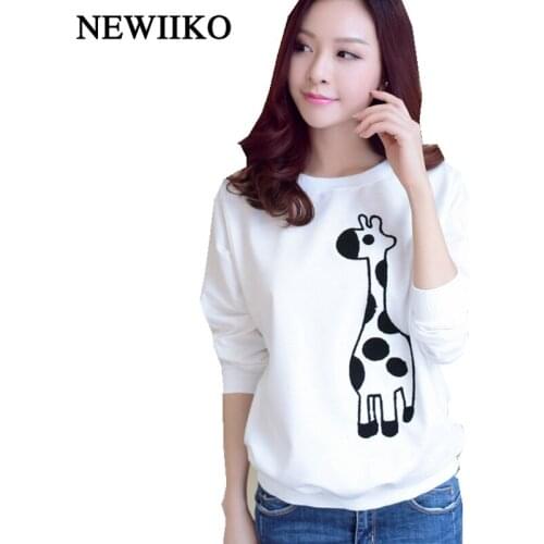 Autumn winter Women Hoodie Fashion embroidery Cute cartoon giraffe pattern Thick velvet warm O-Neck big size casual Sweatshirts