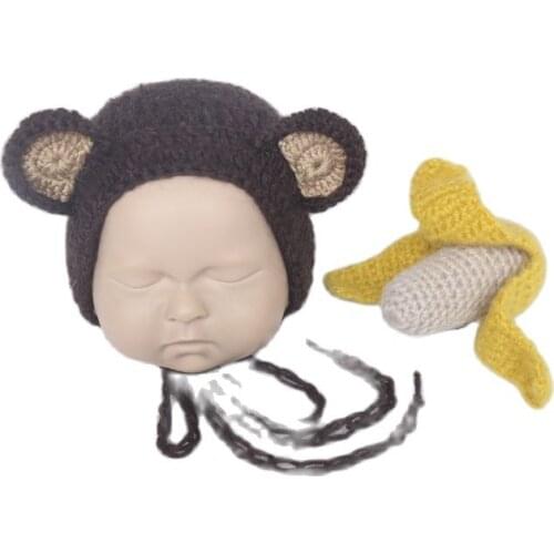 Crochet Angola Teddy Bear Bonnet Toy Set Newborn fluffy Hand knitted Animal Stuffed Doll Photography Props layer Stretch Wrap