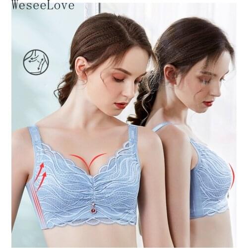 WeseeLove 105D Ultra-Thin Thick Wire Free Lace Bralette Push Up Bra for Women Plus Size Soft Breathable Sexy Brasier Lingerie