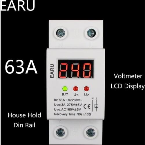 40A 63A 220V Auto Reconnect Over Voltage And Under Voltage Protection Protective Device Relay With Voltmeter Voltage Monitor
