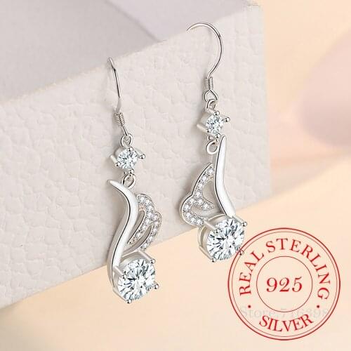 Korean 925 Sterling Silver Romantic Angel Wing Crystal Long Drop Dangle Earrings For Women 2021 Engagement Wedding Jewelry Gift